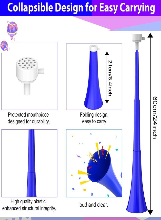 Hongdouo Collapsible Stadium Horn 24 Inch Vuvuzela Plastic Cheering Trumpets Blow Horn Loud Sound Soccer Noisemakers for Sporting Events Graduation Games School Party Supplies (Blue) - Image 2